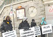 Demonstrators  at one of the conferences organised by Rusesabagina and othe Genocide deniers in Montreal Canada (File photo)