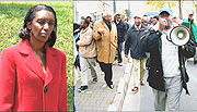 L-R: Rose Kabuye, Rwandans in Frankfurt protest Kabuyeu2019s arrest.