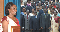 L-R:  speaker: Marie Rose Mukantabana, A cross section of Parliamentarians  pose for a photo with President Paul Kagame after swearing. (Photos G Barya).