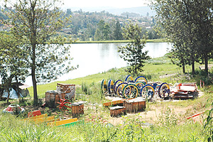 Dilapidated equipment that was meant to be part of Kigali City Park lie wasteful besides an artificial lake. (File Photo).