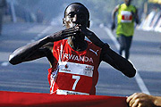 Dieudonne Disi cruising to victory in Lagos half marathon race last year. (File photo)