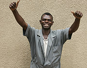 I WON:  InnocentNshyimiyimana celebrates winning with Lotto Rwanda.