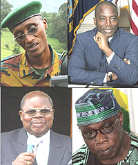 From top left:  General Luarent Nkunda, Joseph Kabila, Former Tanzanian president Benjamin Mkapa, UN Envoy Olesegun Obasanjo.