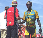 PODIUM FINISH: Andre Niyonshuti after receiving a medal in the Absa Cape Epic event in South Africa last year. (File photo)