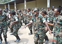 Diaspora student attending civic education at Gako Military Academy.