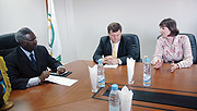 L-R Defence Minister Marcel Gatsinzi, British Ambassador to Rwanda Nicholas Cannon and Teresa Jones. (Photo J Mbanda)