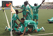 SO HELP ME GOD: Nigeriau2019s players celebrate their second goal against Egypt in the group stage. The Flying Eagles are on course for an unprecedented sixth African youth  title but first they must beat Cameroon in the semifinal this afternoon. (Photo / G. 