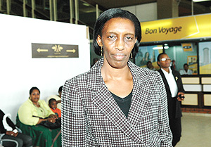 Kabuye at the airport before she returned to France earlier this month. (File Photo).