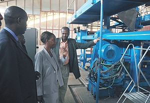Information Minister Louise Mushikiwabo inspects the installation works of the new state-of-the-art printery in Gikondo yesterday. (Photo J Mbanda).