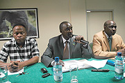 L-R: Paul Mbaraga , Parice Murama and Venuste Karambizi at the release of findings on the establishment of the Media Support Fund.