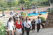 Peace Corps leave the Kigali Memorial Centre after their visit yesterday. (Photo J. Mbanda).