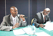 Deputy Prosecutor General Alphonse Hitiyaremye (R) and the Secretary General in the Prosecutor Generalu2019s office Jean Damascene Habimana at the meeting yesterday. (Photo J. Mbanda).