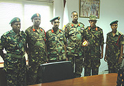The CDS Gen. Kabarebe (3rd left) and Director of Operations, Tanzanian military Brig Genl Fa Muhammad ( 2nd right). (Photo/G. Barya).