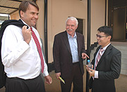 Rwanda Development Board CEO Joe Ritchie and US Ambassador to Rwanda,  Stuart Symington talk to WDA Director General Chong Fook Yen. (Photo/ J Mbanda).