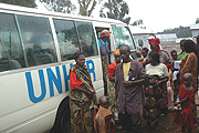 Returnees from the DRC on arrival at Nyagatare Transit Camp on Friday. (Photo J Mbanda)