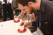 Tasters sampling the coffee prepared by the compititors at Serena last week. (File Photo).
