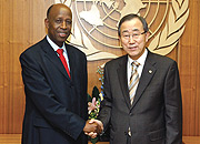 UN  Secretary General, Ban Ki-moon receives Rwandau2019s  Joseph Mutaboba who he appointed as  UN Special Envoy to Guinea-Bissau. (UN Photo Eskinder Debebe).