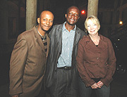 Eric Kabera (L) poses for a photo with minister Joseph Habineza and Jennifer Bruneti at the event on Sunday. (Courtsey Photo).