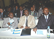  (L-R) SSFR boss Henry Gaperi, Senior Presidential Advisor Mannasseh Nshuti and Private Sector SG, Emmanuel Hategeka listen to Francois Kanimbau2019s presentation yesterday.