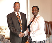 WFP Country Director Abdoulaye Balde and Minister of Foreign Affairs Rosemary Museminali after the former presented his credentials at the Foreign Affairs Ministry. (Courtsey Photo).