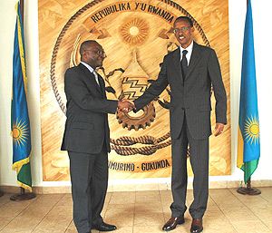 President Kagame with Aurelien  Agbenonci, UN Resident Coordinator briefly after their meeting yesterday. (PPU Photo).