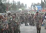 RDF Troops jam the sreets of Goma ready to cross the boarder to Rwanda. (Photo/J. Mbanda).