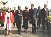 President Kagame with top government officials after the launch of the judiciary year at the parliamentary building yesterday. (PPU Photo).
