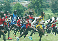 ONE IN ONE OUT: Dieudonne Disi (2nd from left) will miss todayu2019s national cross country trials championship to leave Sylvain Rukundo (third from left) as the favourite for the title. (File photo).