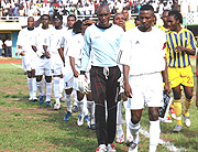 APRu2019s two longest serving players Elias Ntaganda (infront) and Aime Ndizeye lead the military side out for a continental clash against DRCu2019s FC Lupopo in 2007.