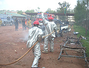 Police fire fighters demonstrating acquired techniques during their passout Thursday. (Photo/ R. Mugabe).
