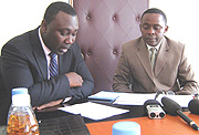 Prof Murenzi and Samuel Fletcher at the press conference yesterday. (Photo/ E. Kwibuka).