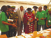 Minister Daphrose Gahakwa visiting one of the stands at the NUR studentsu2019 Expo (Photo/ P. Ntambara)