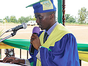Kim Kamasa delivering a speech on behalf of the graduates yesterday. (Photo/ G. Ntagungira)