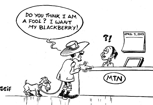 Hundreds were duped by an April Fools article in The New Times yesterday that mobile telephone operator, MTN, would give out free Blackberry phones to the first fifty customers. The MTN switchboards were clogged by callers wanting to be in the deal.