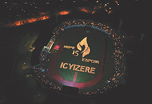 A spectacular aerial view of Amahoro Stadium after 10,000 candles  were lit during the vigil. (Photo/ T. Rippe).