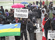 Rwandans in Canada demonstrate to condemn genocide at the event. (Photo/ C. Habba)