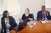 L-R: Egidia Rugwizangoga , Ceeya Bolman and Dr Innocent Nyaruhirira at the press conference yesterday. (Photo J Mbanda).