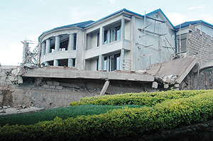 Part of the Hotel  meant for sauna and massage  in Nyarutarama which was demolished by Gasabo Authorities yesterday. (Photo G. Barya)