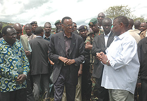 President Kagame listens to the chairman of Akayange Dairy Farm in Nyagatare Dustrit during his current tour of the Eastern Province. (Photo/ E. Kagire).