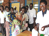 During an adult de-worming exercise carried out last year in Gacumbi villages and around Lake Muhazi.