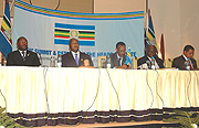The five EAC Heads of State during the First Regional Investment Forum  in Kigali last year.( File photo)