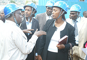 RAMA Director General Dr Innocent Gakwaya (L), Infrastructure Minister Linda Bihire (C) and Vice Mayor Jeanne du2019Arc Gakuba touring the RAMA House under construction. This was after the launch of the building regulation manual. (Photo GBarya).