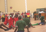 Huye playing against Ubumwe in a recent sitting volleyball tournament.(File photo)
