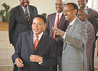 President Paul Kagame after being briefed by EAC Secretary General Amb. Juma Mpachu (File photo)