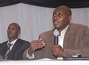 Director of Tax payer service Gerald Mukubu (R) and Acting Commissioner for Customs Service Department Chris Hakiza.(Photo J Mbanda)