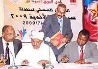 Cecafa Secretary General Nicholas Musonye(R)  with officials from the Sudan government and FA recently.