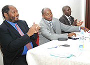 Finance Minister, James Musoni,  flanked by Baudouin Ruterana the Director of Demographic and Social Statistics in Rwanda (R) and Pali Lehohla the Statistician General from South Africa. (Photo/G.Barya)