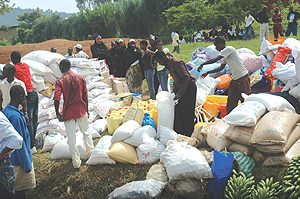 An assortment of materials that Contact FM and its listeners delivered to Genocide  ophans at Rugarama Nyamirambo Sector Nyarugenge District. (Photo/ G.Barya)