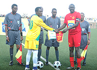 SKIPPERu2019S ROLE: Atraco captain Jean Shyaka (L) with his El-Merriekh counterpart going throug the formalities before their Champions League encouter early this year.