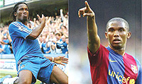 L-R: Didier drogba and Samuel Etou2019o.